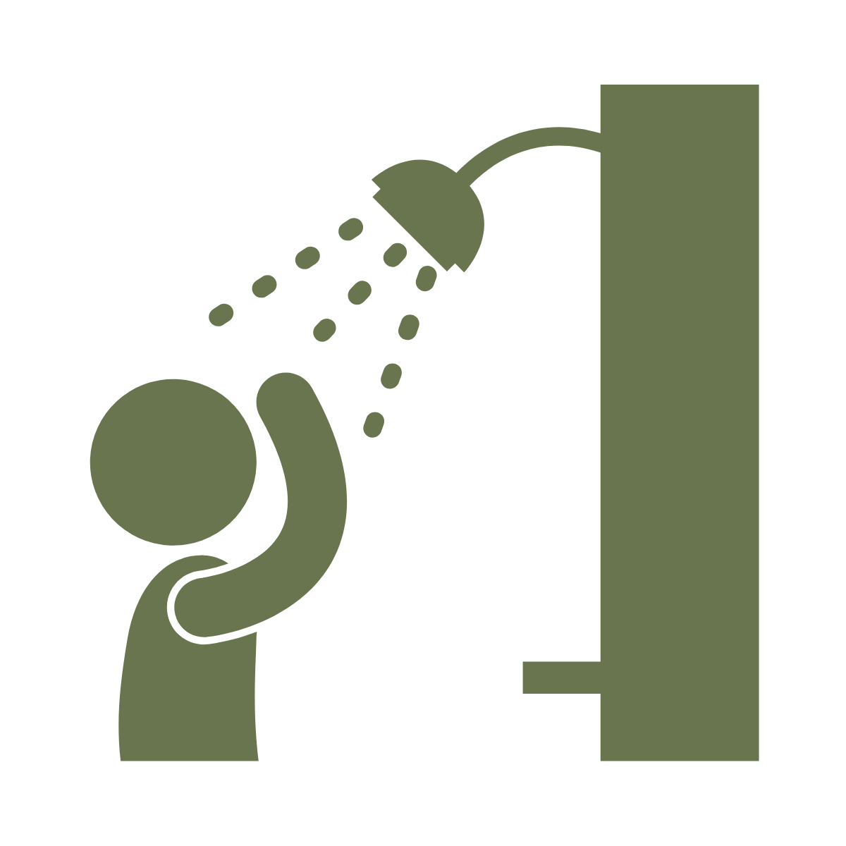 Icon of person washing in the shower - Wash your face and shower as soon as possible