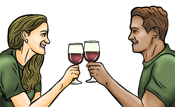A male and female service member enjoying a glass of wine responsibly