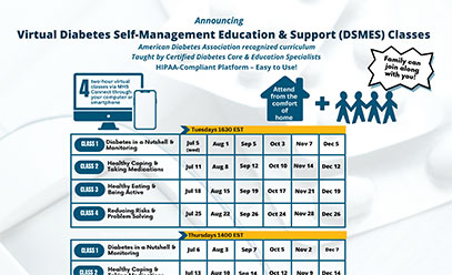 Partial image of the Virtual Diabetes Self-Management Training Class Schedule and Information for Tuesdays