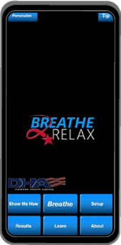 Mobile phone with the Breathe2Relax App on the screen