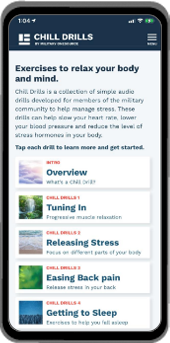Mobile phone with the Chill Drills App on the screen