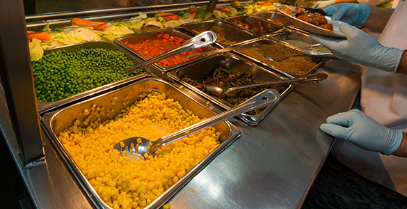 Dinner options in a galley.