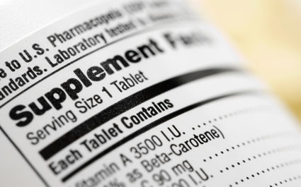 Close up of a supplement bottle label